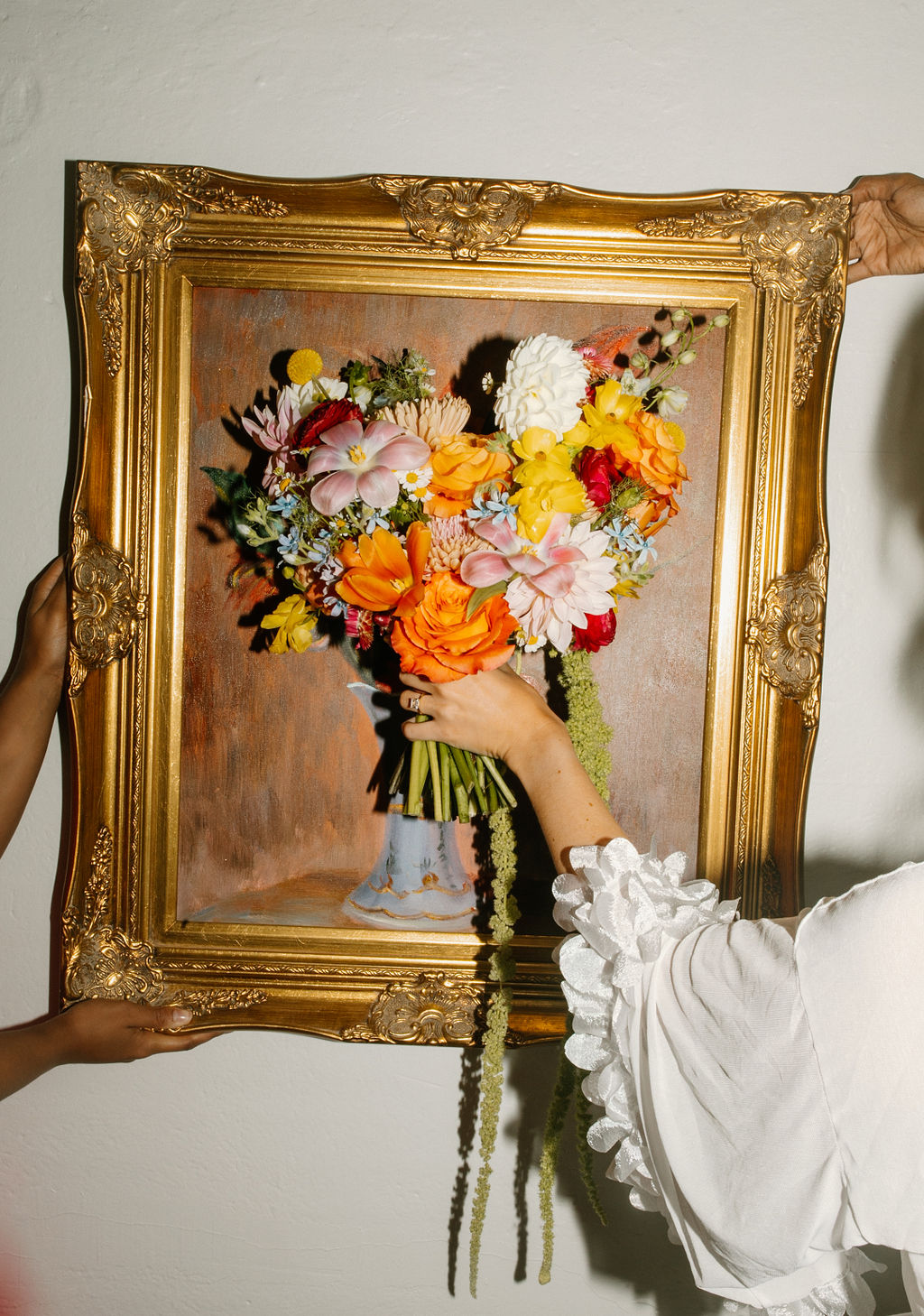 Colorful bridal bouquet at Empire Mills wedding.